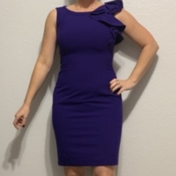 NWOT Calvin Klein Purple Ruffle Shoulder Dress - M - Picture 1 of 8